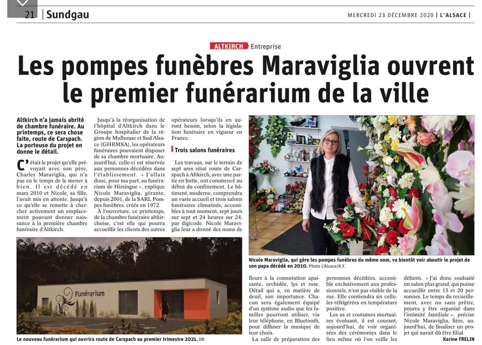 article sur le funérarium – Pompes funèbres maraviglia